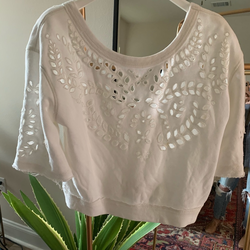 White eyelet cropped Free People sweater